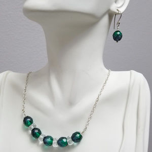 925 Sterling Silver Emerald Green Demi Parure Set